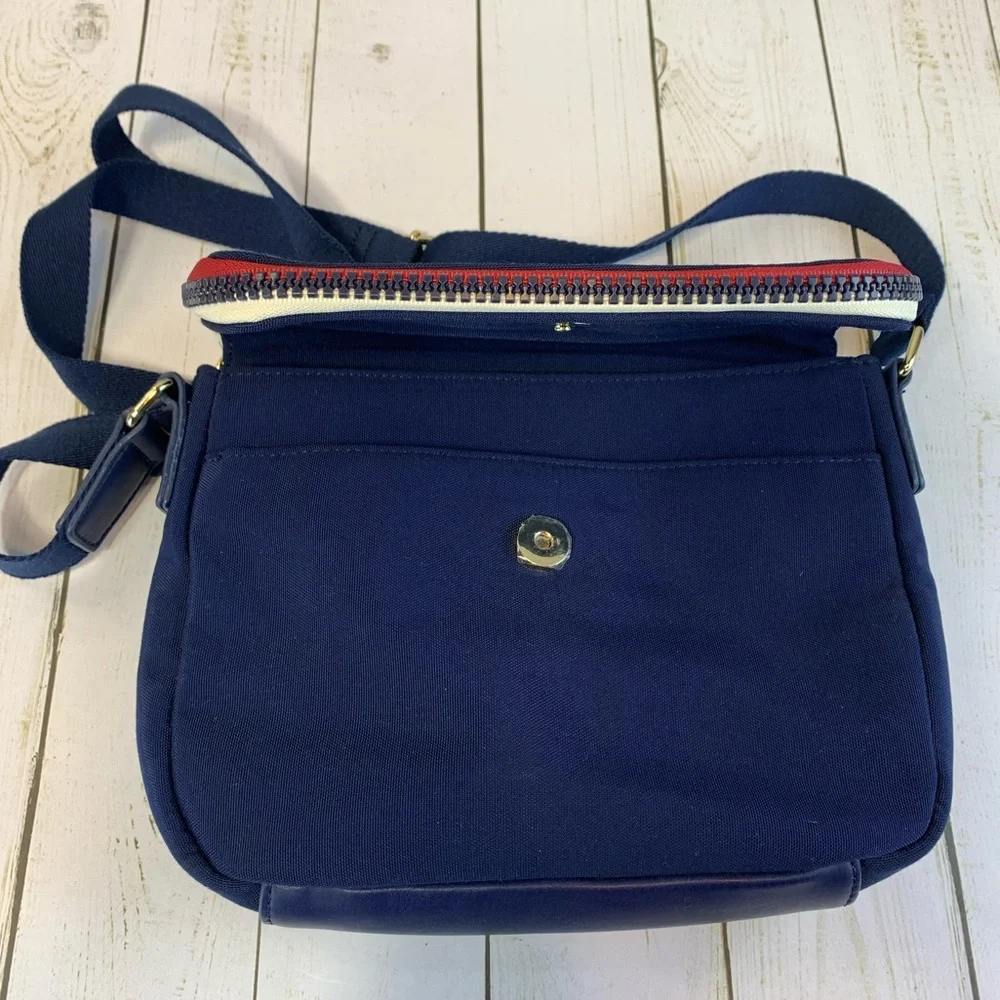 Tommy Hilfiger Canvas/Nylon Messenger/Crossbody Bag-Navy &‎ Red